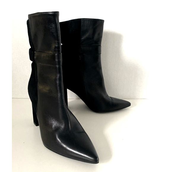 Lodi Sedi Boot Ankle Bootie Black Leather Suede Elastic Black Heel Point… - Picture 4 of 10